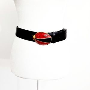 Carlisle Vintage Ladybug Buckle Black Leather Belt
